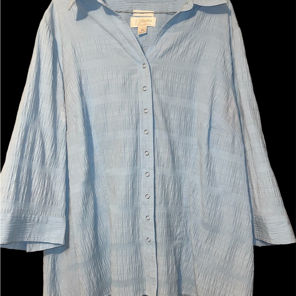 CJ Banks Sky Blue Textured Blouse